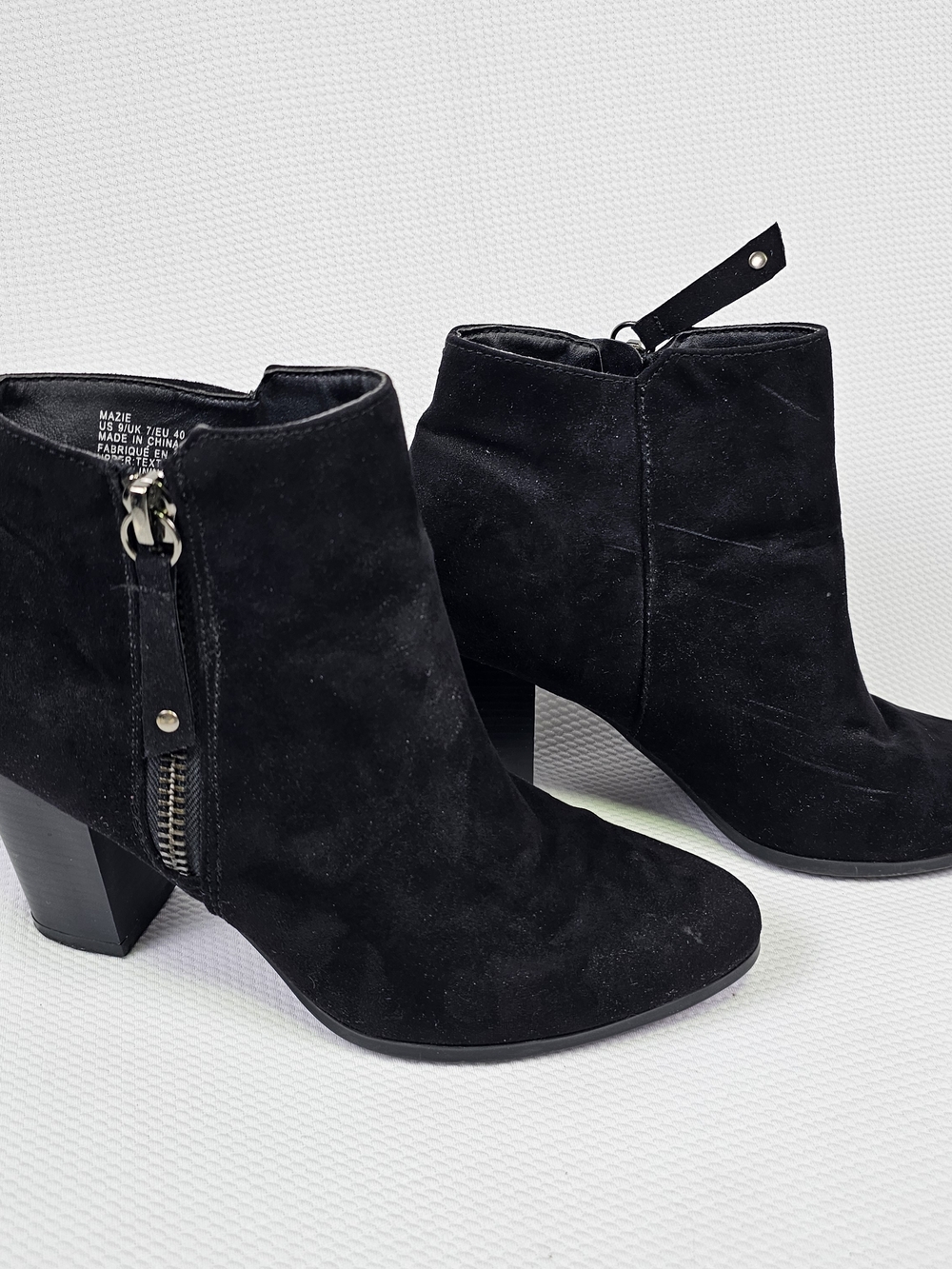 JustFab Black Suede Ankle Booties with Chunky Heel